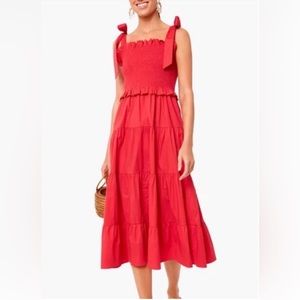 Tuckernuck Allanah red smocked maxi dress with bows size M excellent condition